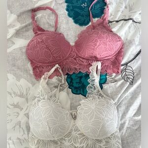 SO Lace Longline Bras in Dusty Rose and White